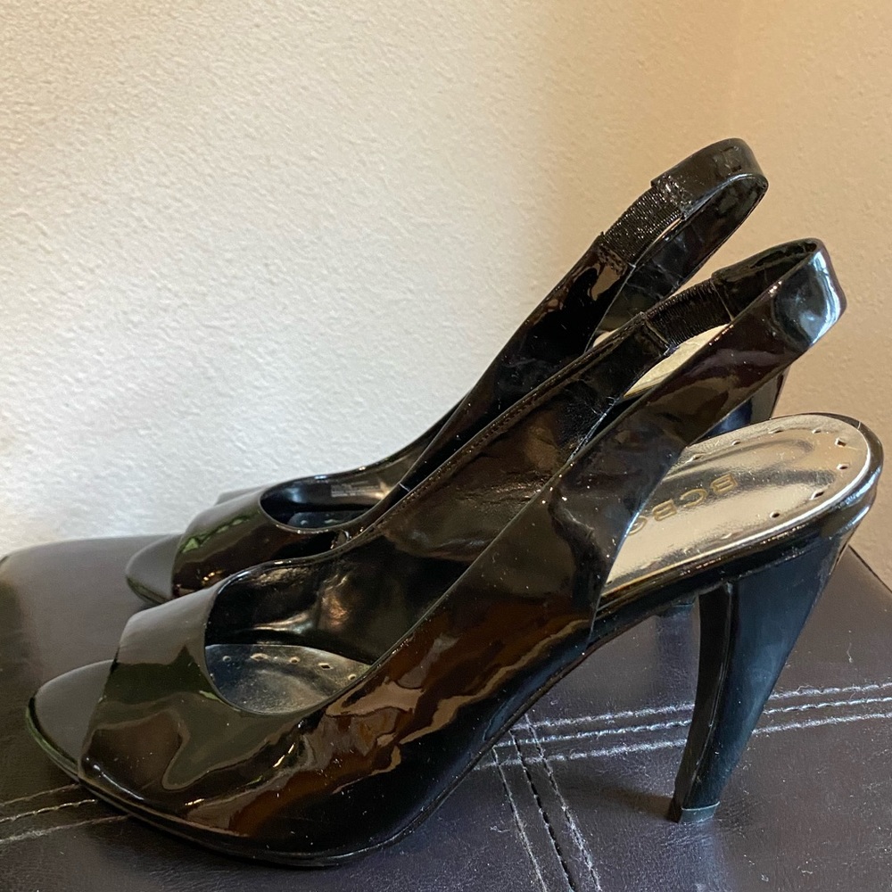 BCBGirls Black Slingback Peep Toe Heels Size 9 - Picture 6 of 12